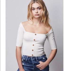 Good American button up square neck sweater top